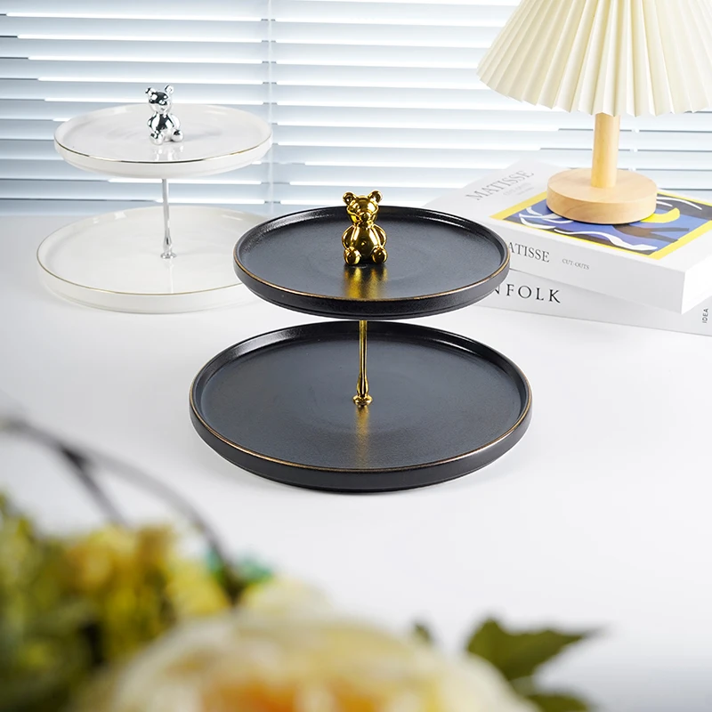 Little Bear Fashion Ceramic  Porcelain 2-tier Cake Stand for Housewarming