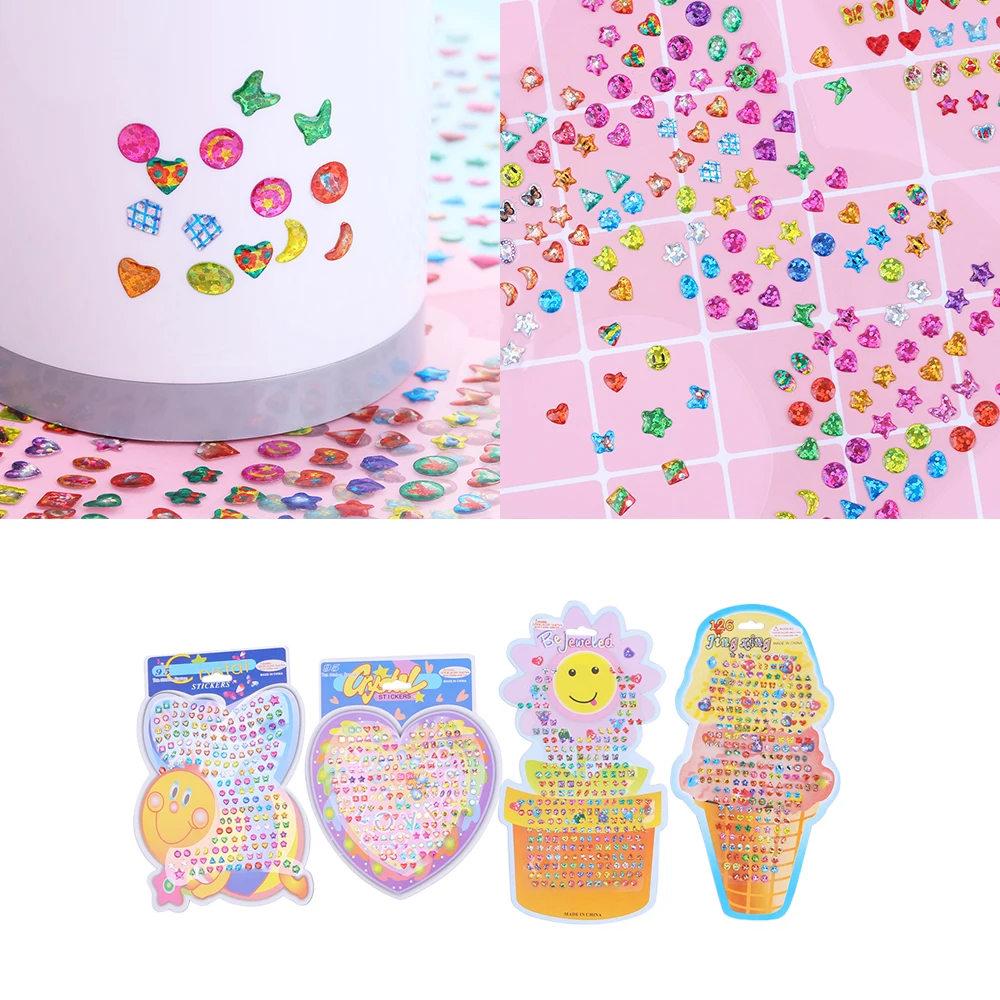 Color Random ! Fashion Cute 1 Sheet Cartoon Reward Crystal Stickers Toy Wonderful Children Stickers Earring For Kids Funny Toy