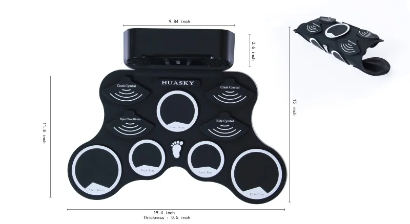 Good price portable usb roll up drum set silicon foldable with Stick and dual speakers