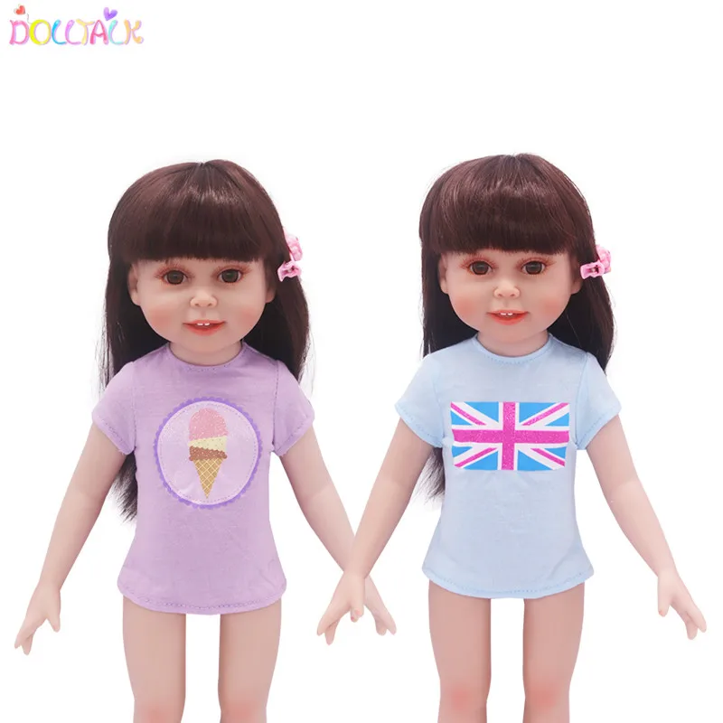 Wholesale  18-inch American Doll Blue Cotton Flower Pattern Fresh T-shirt  Casual Doll Clothes