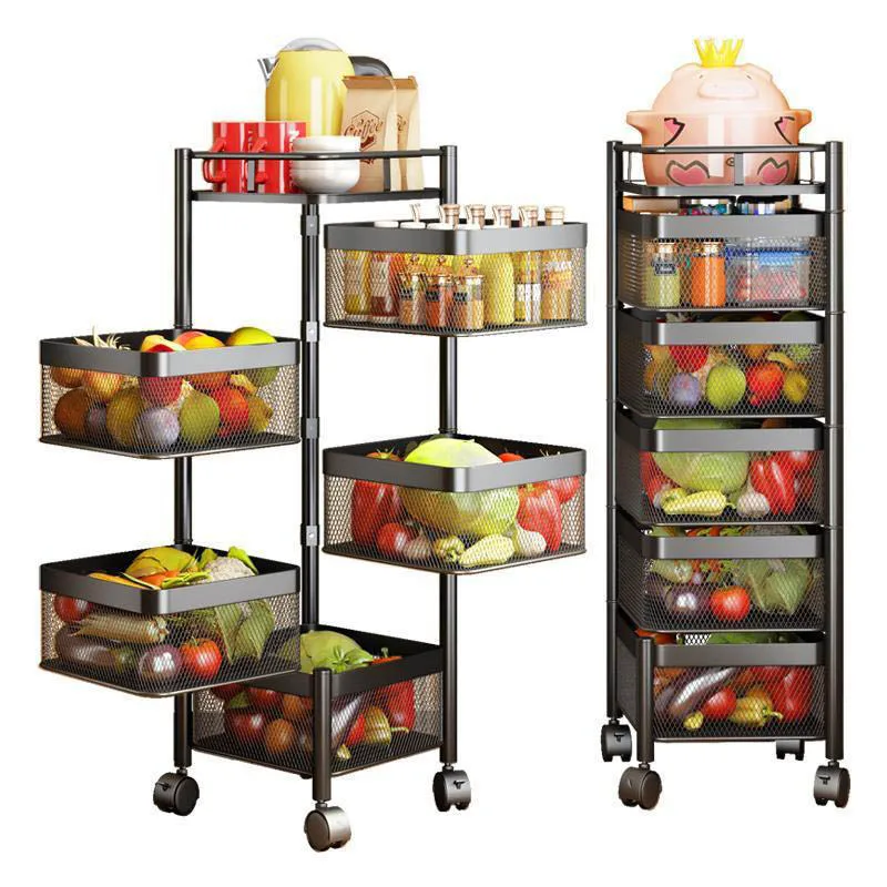 5-tier Square Rotatable Kitchen Storage Rack Kitchen Wire Baskets Fruit Vegetable Snack Stand for Kitchen
