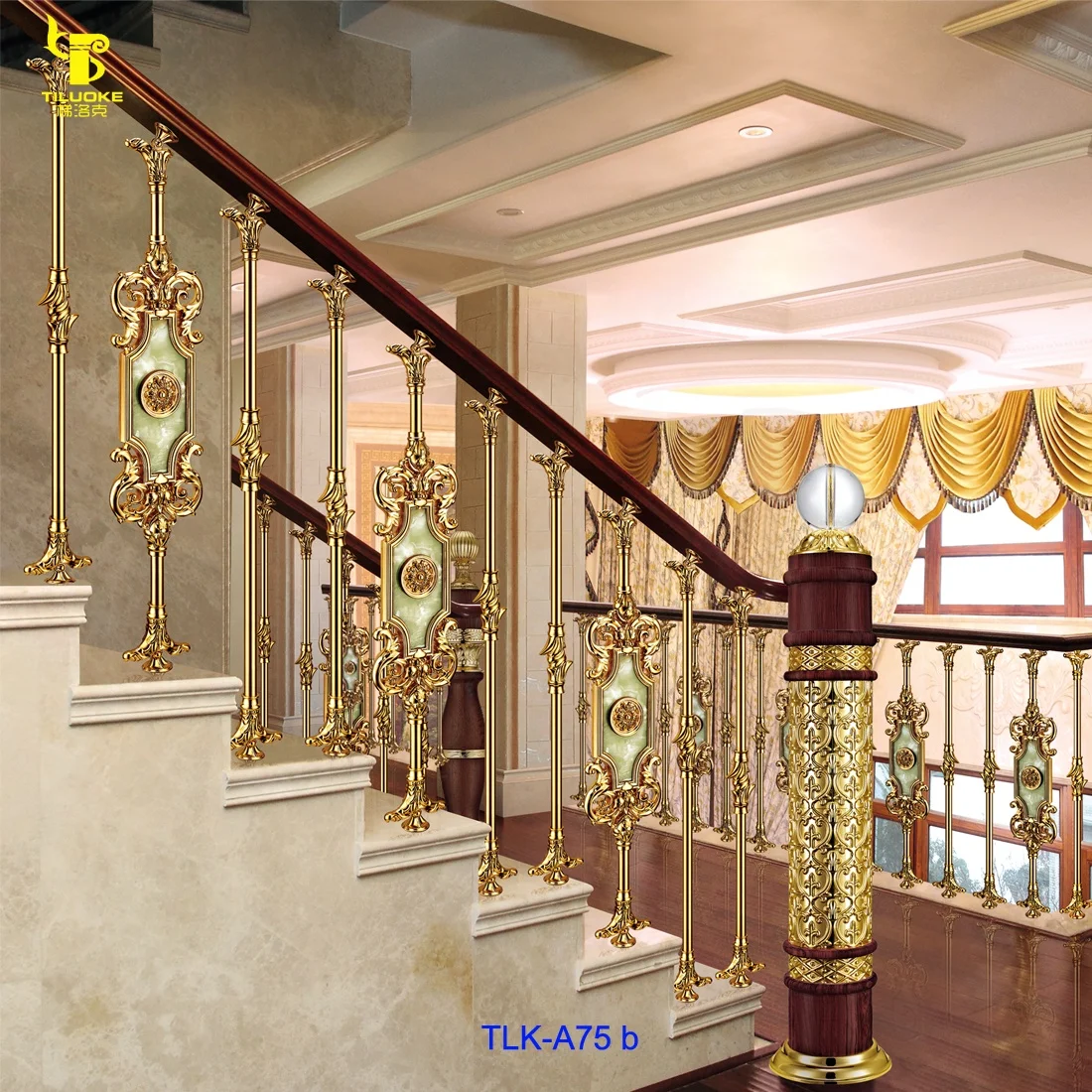 high end luxury brass with jade stone golden color decorative ornamental balustrade