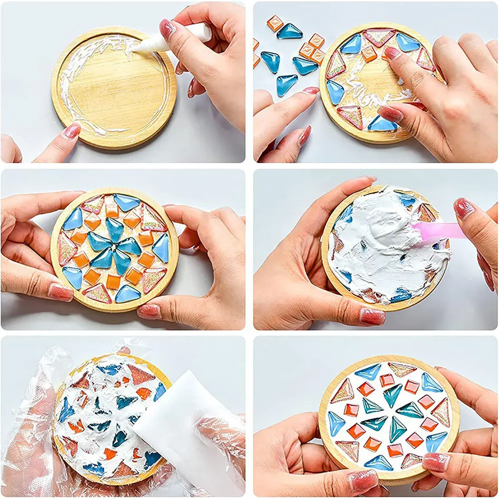 DIY Coasters Kit Make Your Own Stained Glass Mosaic Tiles Coaster for Handmade Home Decoration Gift