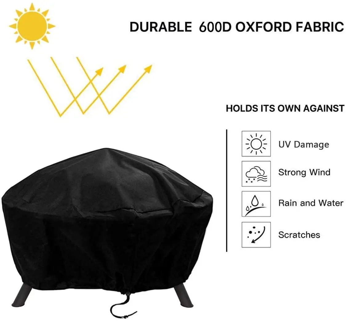 Cheap price Black Round Fire Pit Cover 600D waterproof PVC coating Dustproof