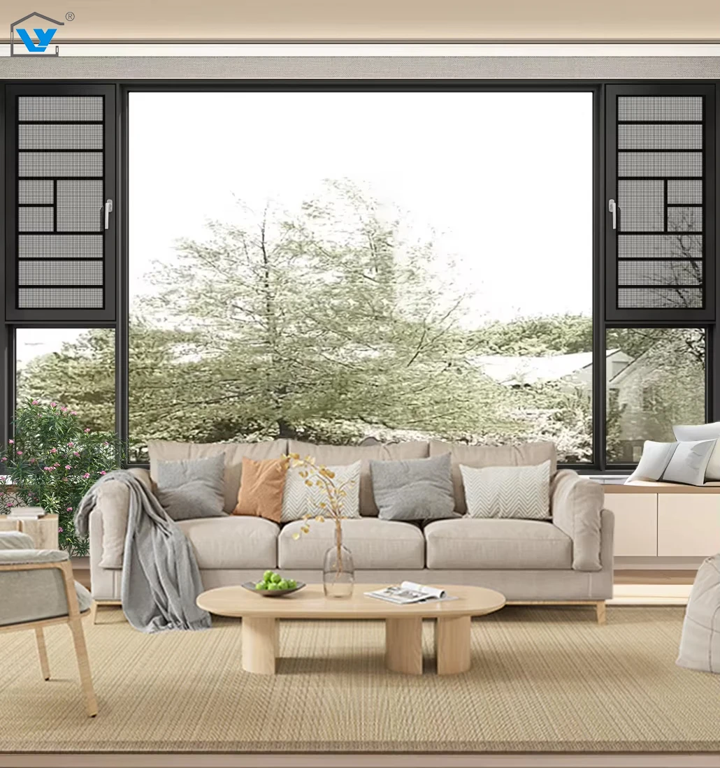 Double tempered glass aluminum alloy ultra-thin casement window horizontal opening impact resistance thermal breakage