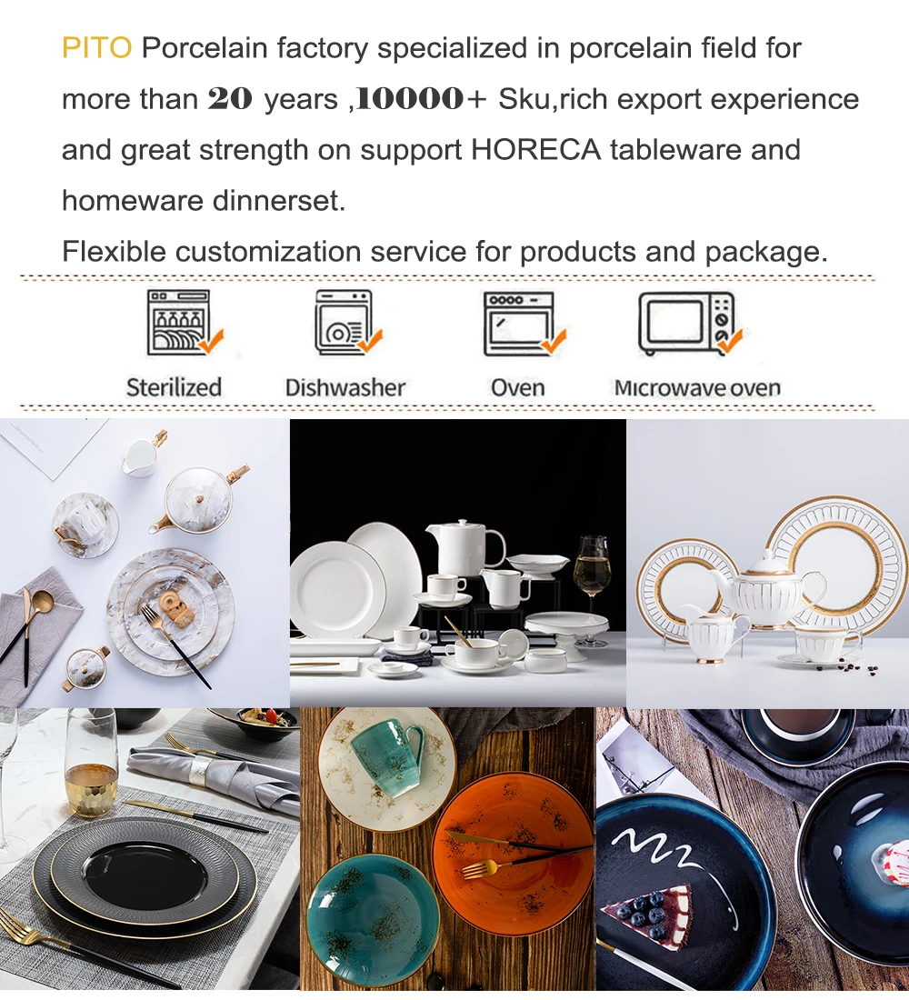 luxury design bone china ceramic hotel restaurant marble dinnerware set