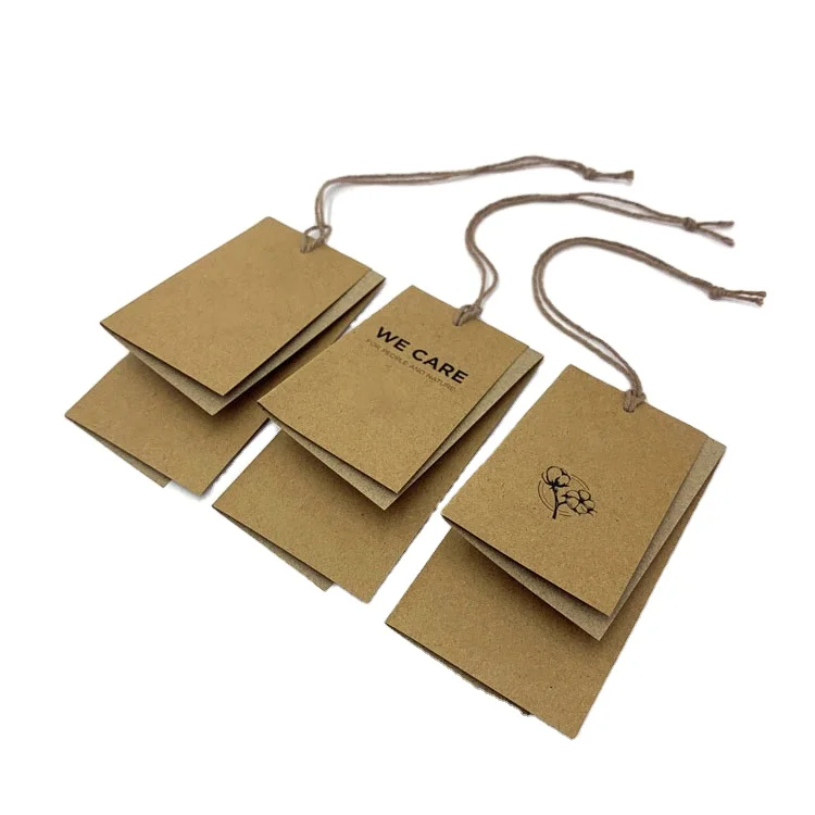 New Fold Design Brown Kraft Hang Tag For Garment With Hanging String Craft Paper Hang Tag Clothing with Ropes