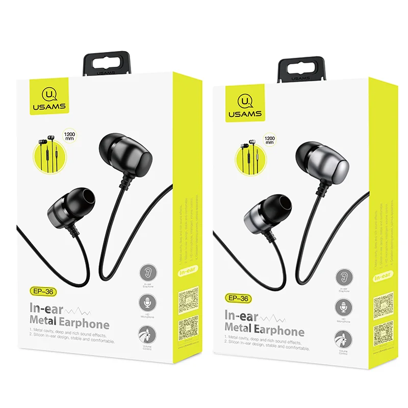 
USAMS EP-36 Cheap Price In-ear 1.2m 3.5mm Plug High Clear Calls Metal Earphone Headphone with Microphone 