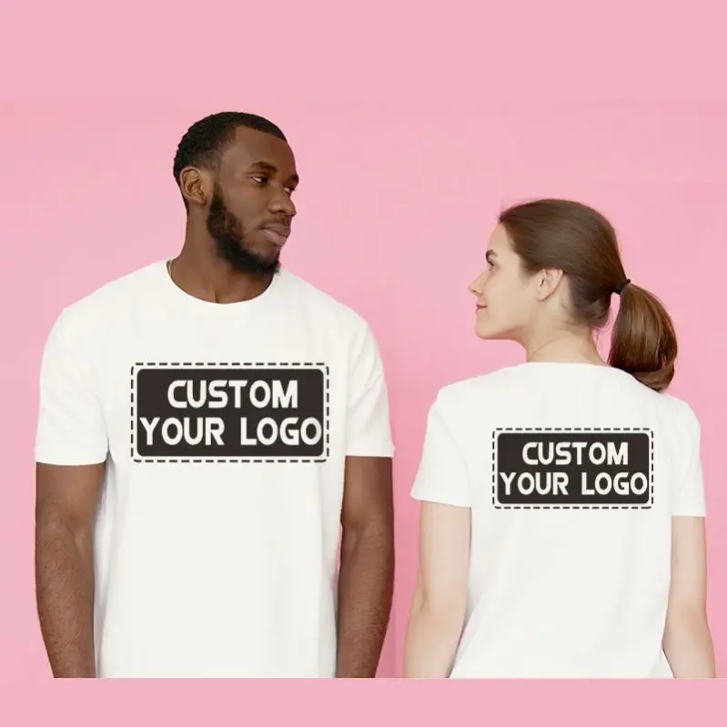 High-quality pure cotton classic small round collar solid color blank t shirt unisex custom embroidered logo