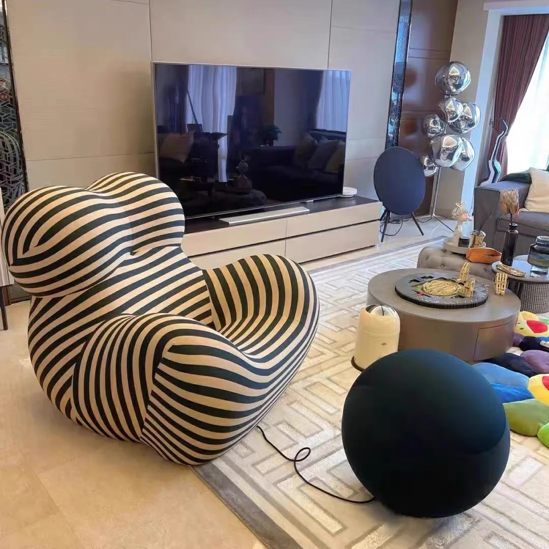 Modern Living Room Sofa Chairs With Footrest Striped Design Single Sofa Hot Sale Home Decoration Furniture Fabric Recliner Chair