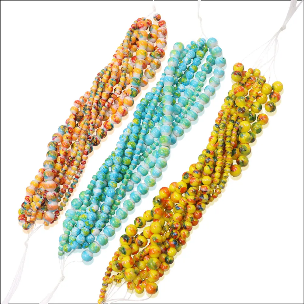 Stock for sale 4mm6mm8mm 7 inch blue color glass beads  round colorful  bead loose beads for bracelet making