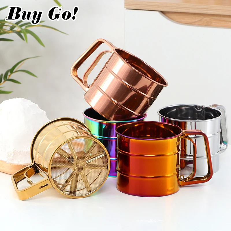 Buygo China Suppliers kitchen gadgets Creative Baking Tools Stainless Steel Flour Sifter Mesh Flour Sieve Cup