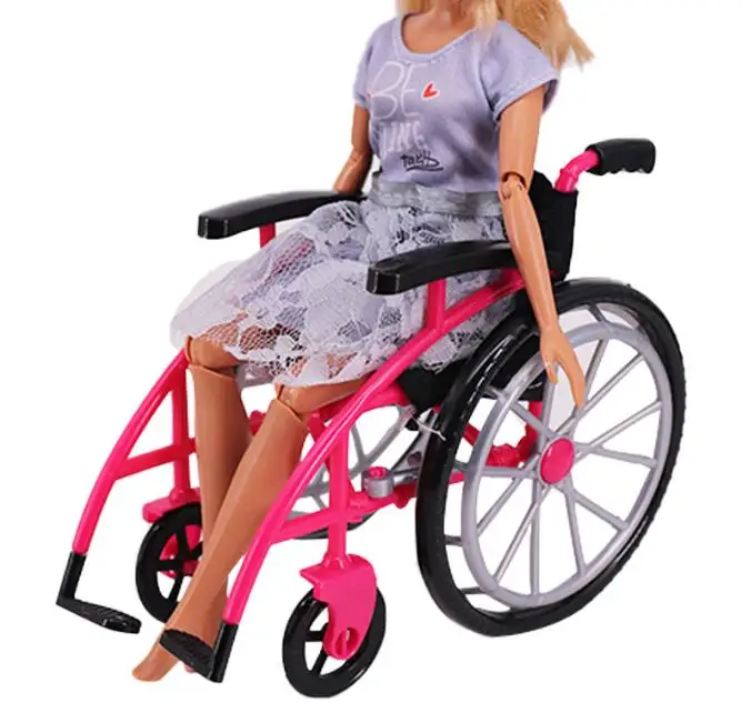 new arrival 1/6 scale 30 cm doll toy simulation miniature plastic wheelchair crutch set model pendulum folding wheelchair toy