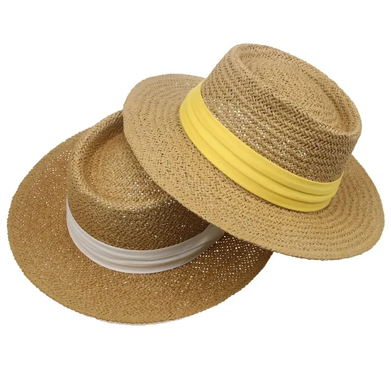 Hot Sale unisex Travel Straw Hat Women Summer Solid Color Seaside Sun Beach Hat Floppy Surfing Lifeguard Straw Hat