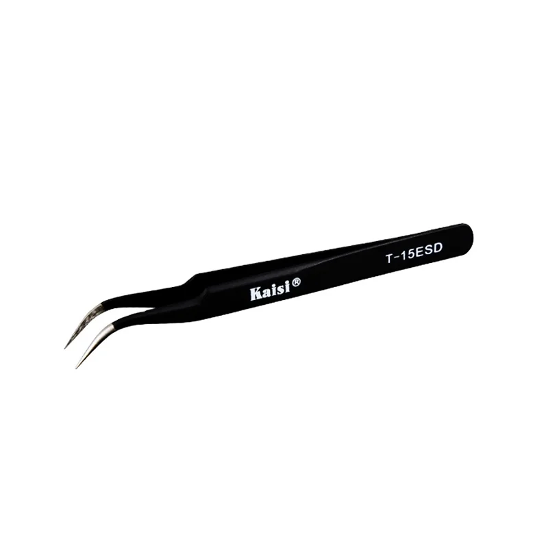 Kaisi T-15 ESD Safe Precision High Hradness Curved Stainless Steel Pointed Tweezers
