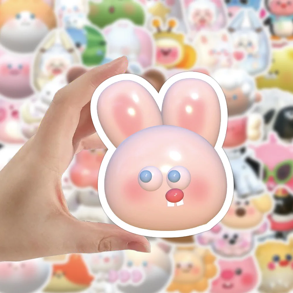3D Cute cartoon Decal waterproof vinyl pvc sticker pack for laptop phone bear and rabbit sticker for kids
