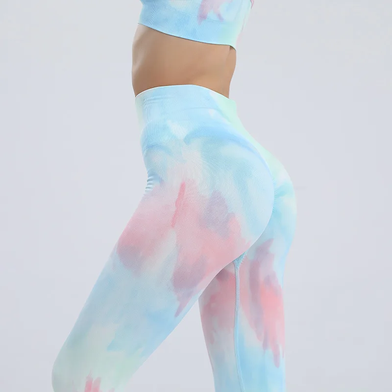 Custom logo 3 piece seamless purple tie dye jacquard new popular yoga sets