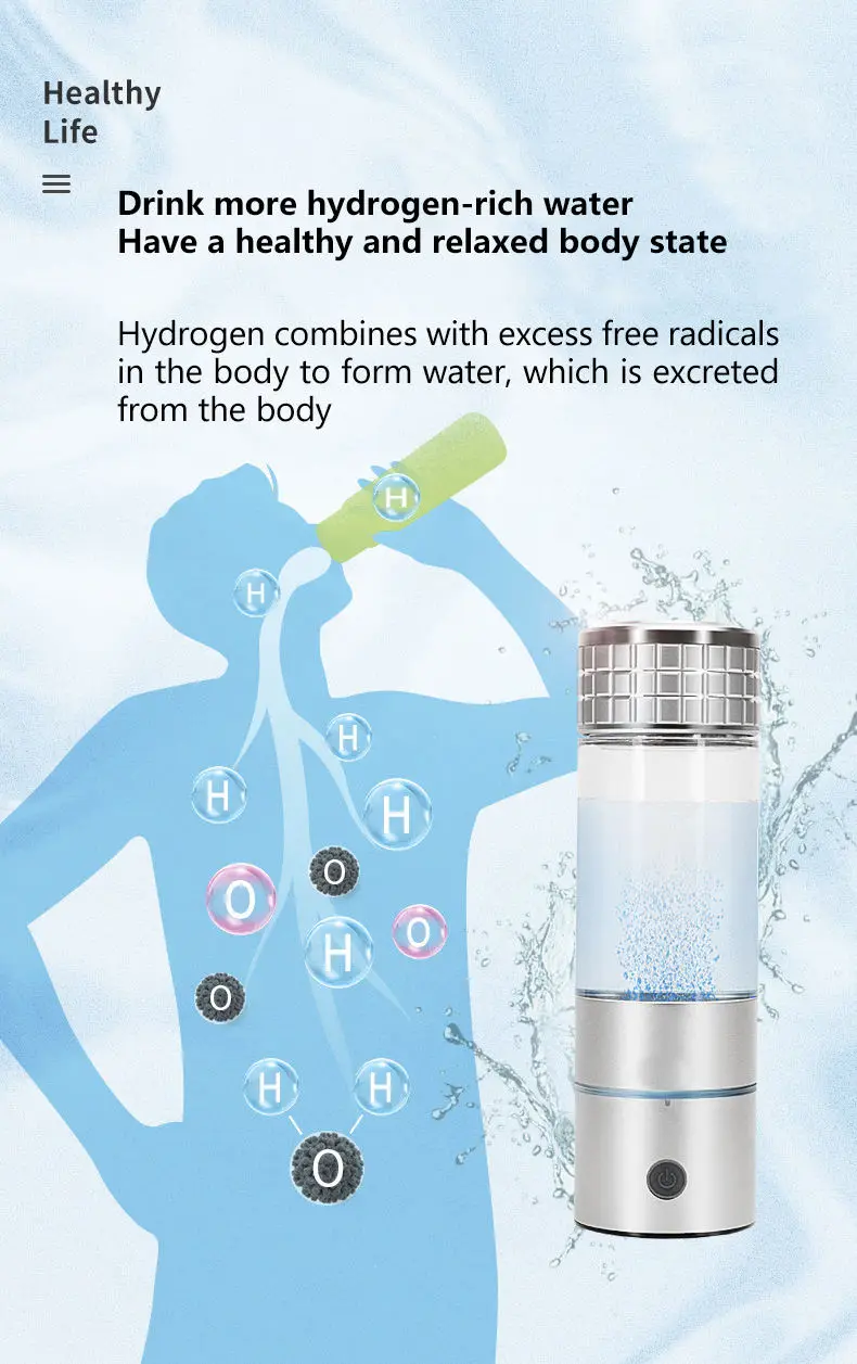 High Quality New H2 Wholesale Hydrogen Water Bottle Rechargeable Portable Hydrogen Rich Water Bottle