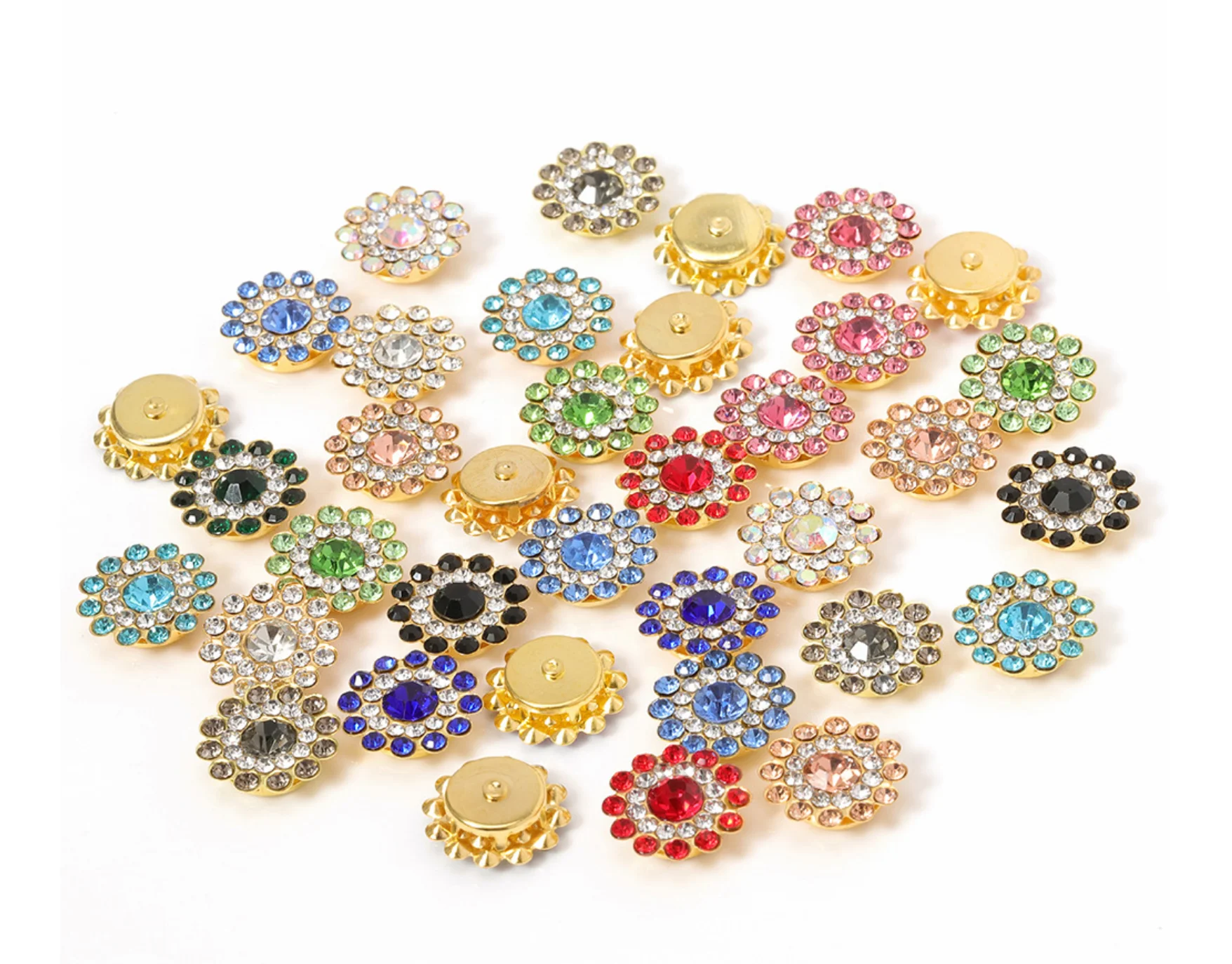 200pcs/Bag Colorful Rhinestone Metal Buttons Flower Domed Sewing Loop Shank Button For Clothing Accessories