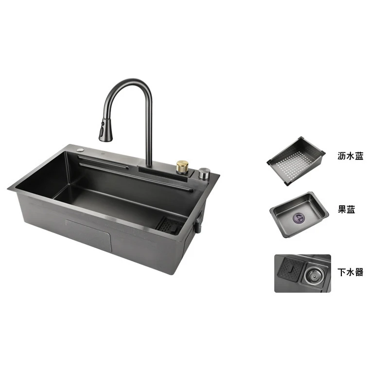 New Design Spray Waterfall 360 Degree Rotary Switch Pull Out stainless steel SS304 kitchen faucet With Sink