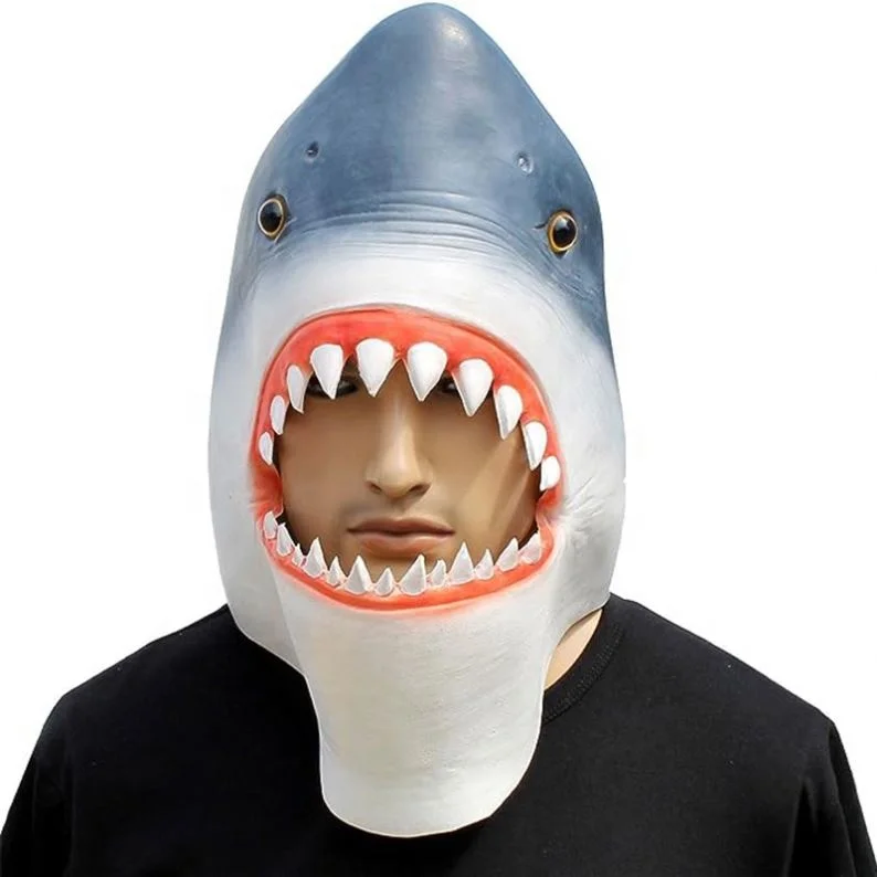 ISO 9001 Factory Novelty Shark Full Face Party Mask Soft Rubber Latex Animal Mask For Masque Carnival Halloween Props