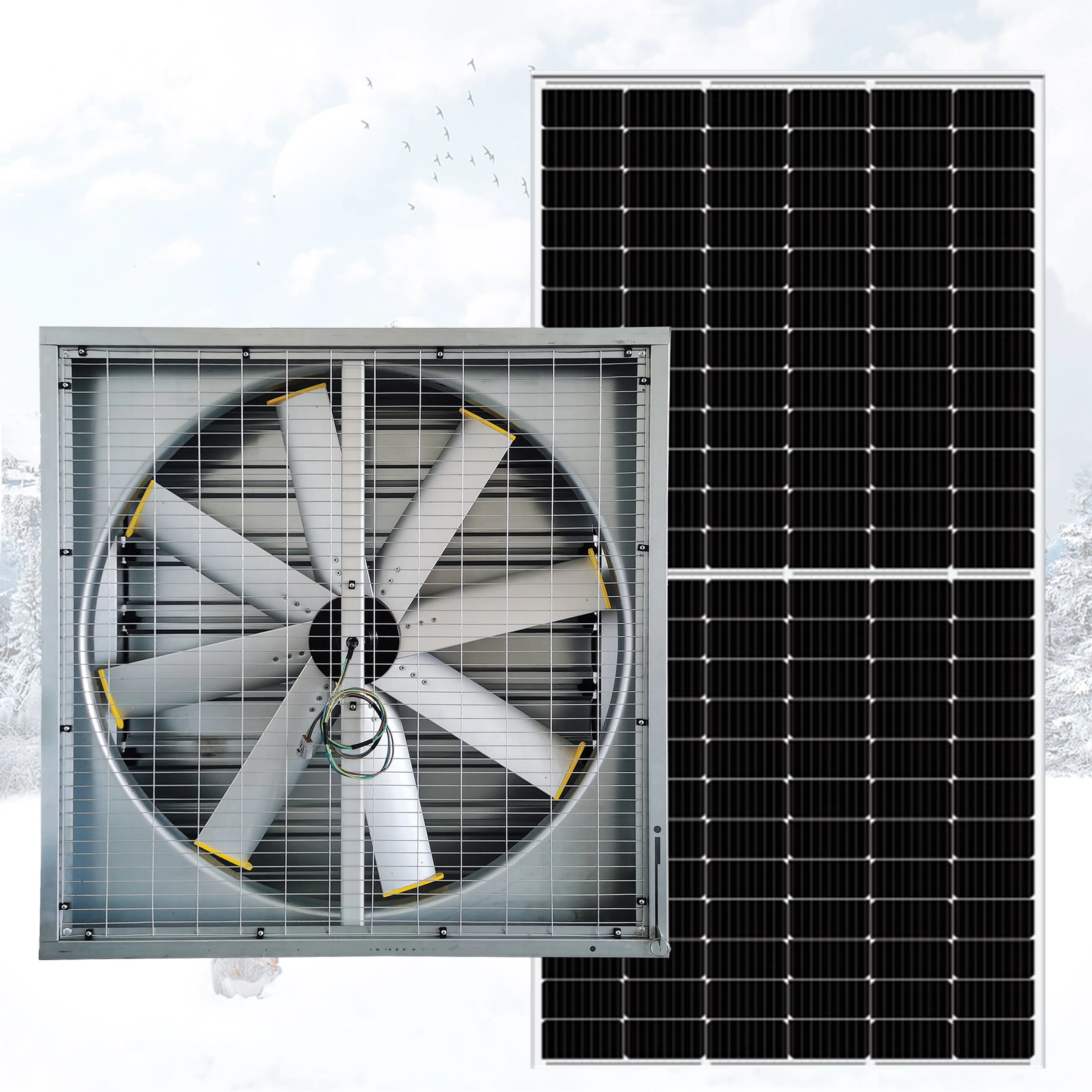 Monocrystalline Solar Panel Powered Big Wall Exhaust Fan HVAC Window Blower 1220mm Industrial Heat Extractor Ventilation DC Fans
