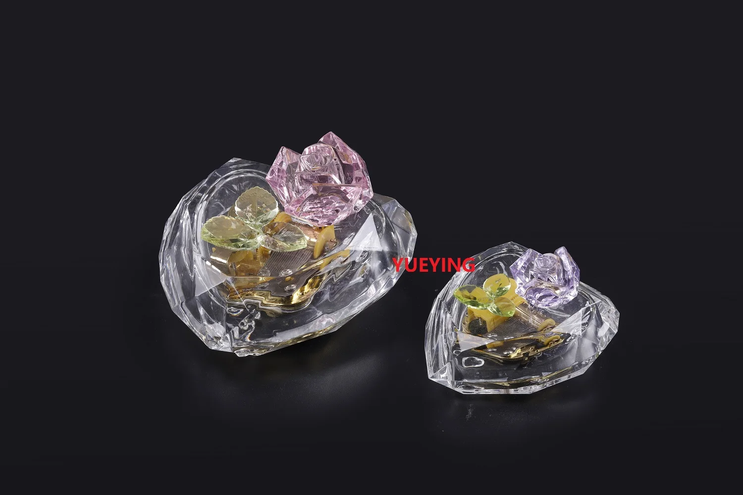 Acrylic music box heart with rose big size with LED light for girlfriend