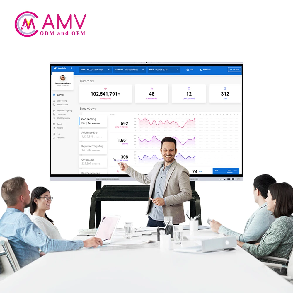 Офисная умная интерактивная доска AMV65 75 85 поддерживает дистанционное представление видеопроекции и другие функции