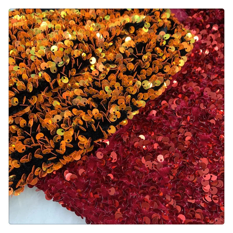 High Density Stretchy Velvet Sequin Fabric Wholesale Price Velvet Sequin Embroidery Fabric for Party Dress