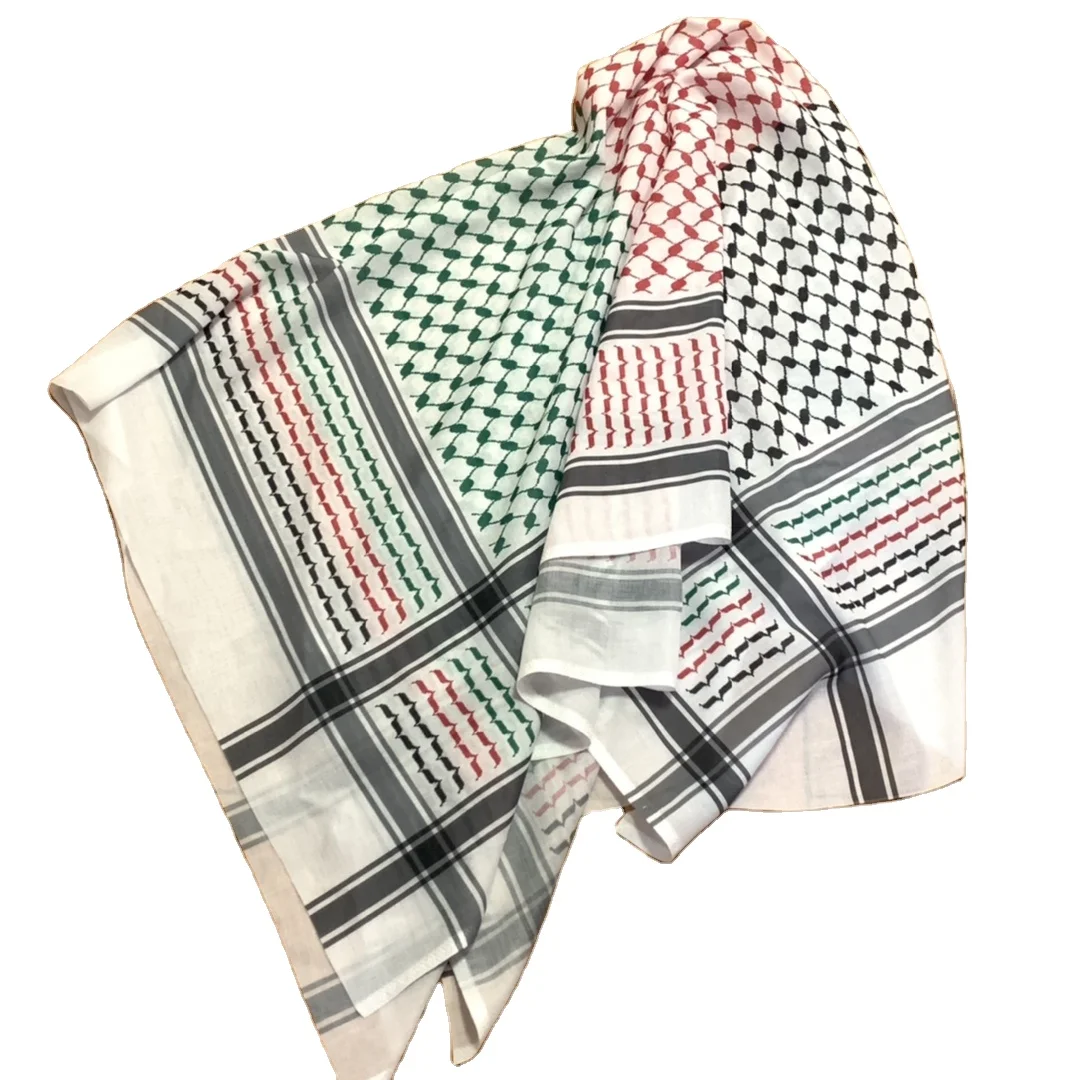 Red Green New Unisex Palestinian Kufiya Flag Scarves 53inch Square Arafat Hatta 100% Cotton Shemagh Keffiyeh Arab Scarf