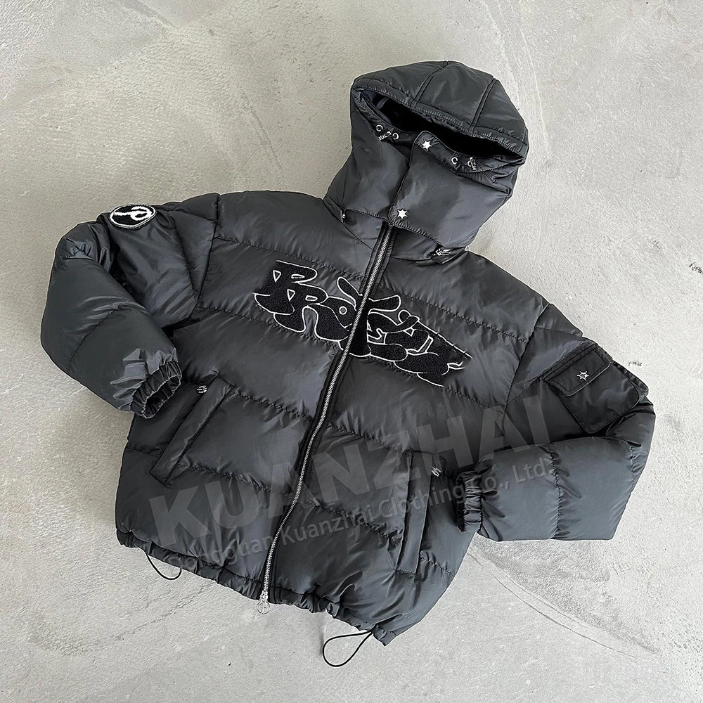 Custom windbreaker ripstop hooded padded bomber crop quilted shiny goose custom winter puffer jacket down coat for men