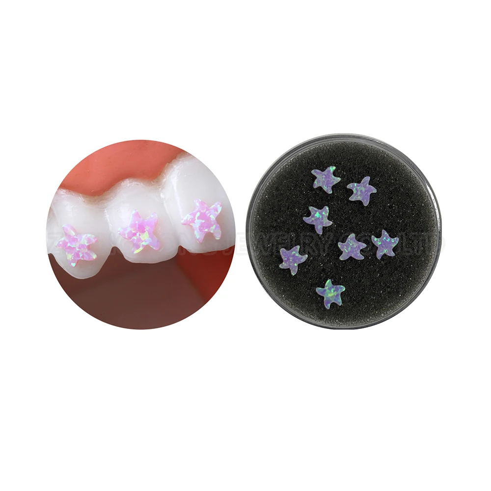 2024 unisex design animal lovely tooth gem starfish 4mm synthetic bello opal diy color stick stone for tooth dental jewelry