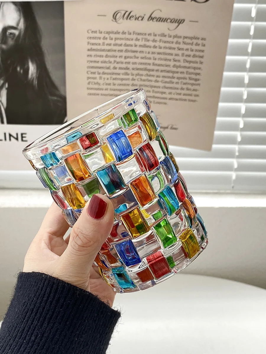 ZC Murano Italy hand painted crystal bottles colorful lines woven glacier  whiskey glass