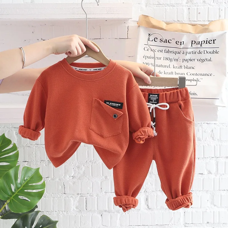 WEN Boys solid color sportswear suit middle and small children 1-5 years old autumn wear round neck long-sleeved sweater