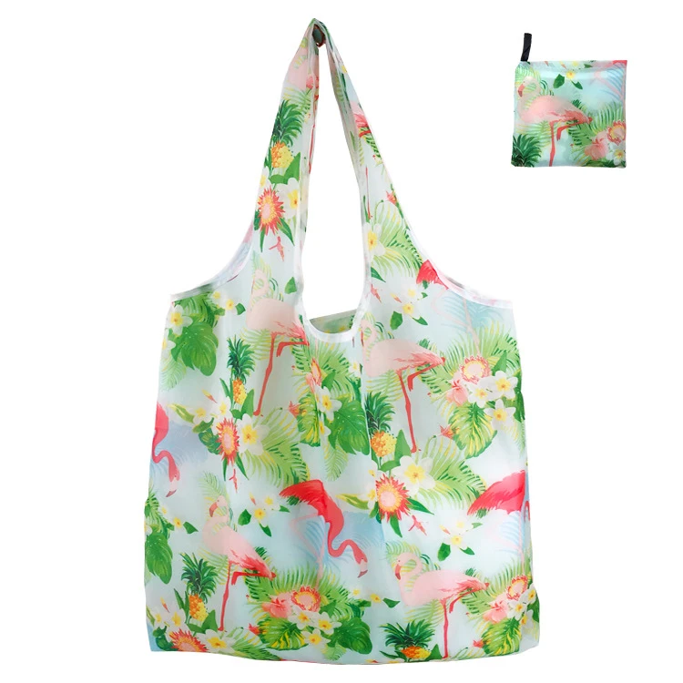 Wholesale Colored Eco Friendly Foldable Polyester Woman Grocery Shopping Bag Floral Recycled Waterproof Oversized Tote Bags