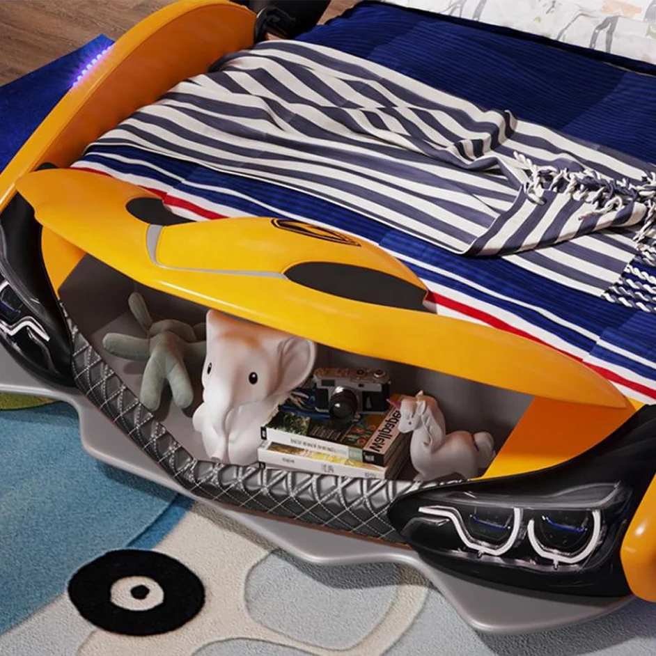 Factory wholesale double creative kids car boy cartoon leather single with guardrail girl Children racing car bed