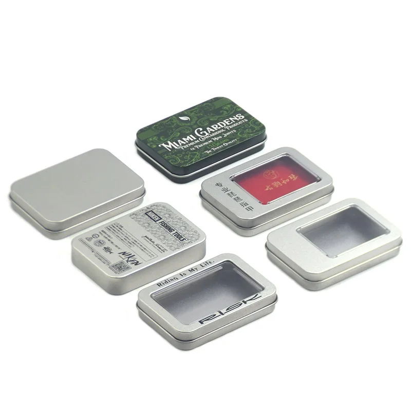 Custom Logo Silver Mini Tin Box Seamless Metal Case Clear Window Food Storage Consumer Electronics Small Rectangle Storage