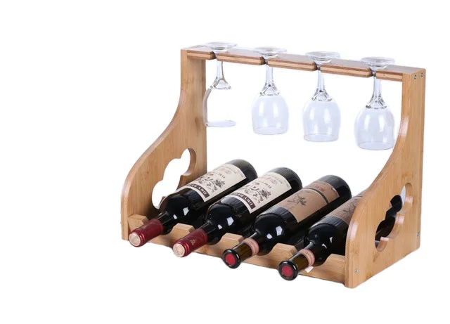 bamboo wine rack with wineglass holder