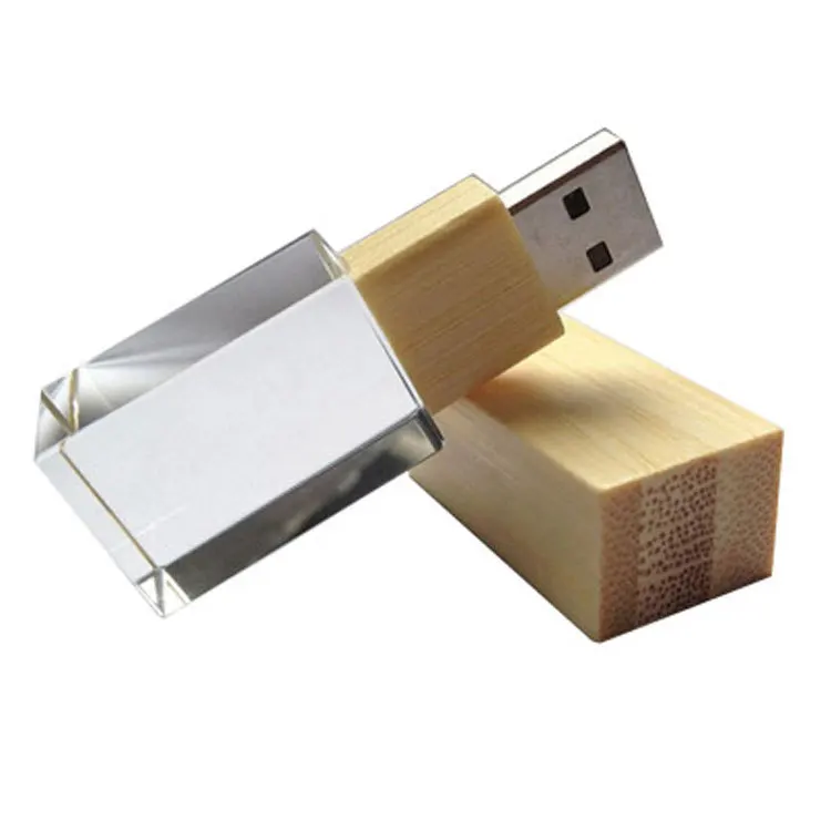 Custom Logo Wood Acrylic Crystal Pen Drive Usb Memory Sticks 2.0 3.0 Wooden Usb 2.0 64gb 32gb 16gb 4gb Usb Flash Disk Drive