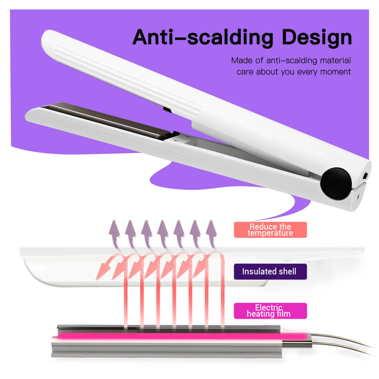 Vkk Custom Logo 2 in 1 Flat Irons Hair Stretcher Mini Cordless Hair Straightener Curler