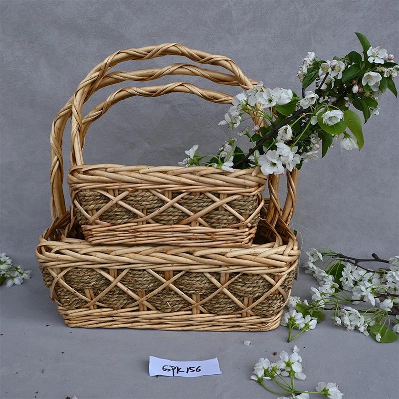 Flower Wicker Basket Hand-woven Basket Willow Storage Basket With Handles