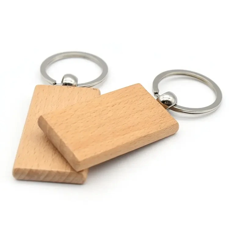 Promotion Custom Rectangle Wood Keychain Key Ring Key Tag DIY Keychain Blank Wooden Key Chain