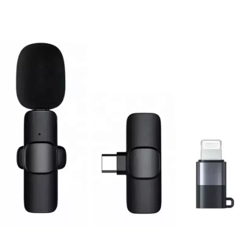 2023 New 1 Drag 2 Microphone Lavalier 2.4GHz 2 in 1 Portable Mini Microphone Wireless Recording Microphone for iPhone