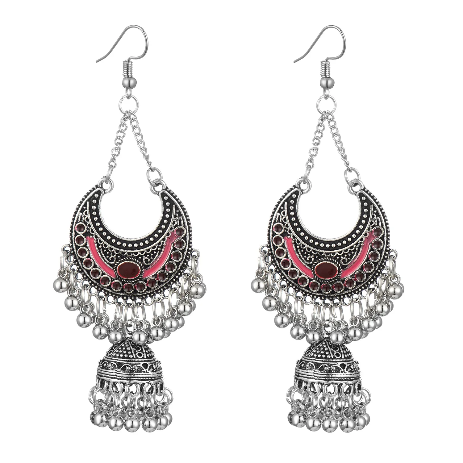 VRIUA Classic Ethnic Tassel Earrings Women Vintage Carved Turkish Silver Bells Tassel Indian Turkey Jewelry Ladies