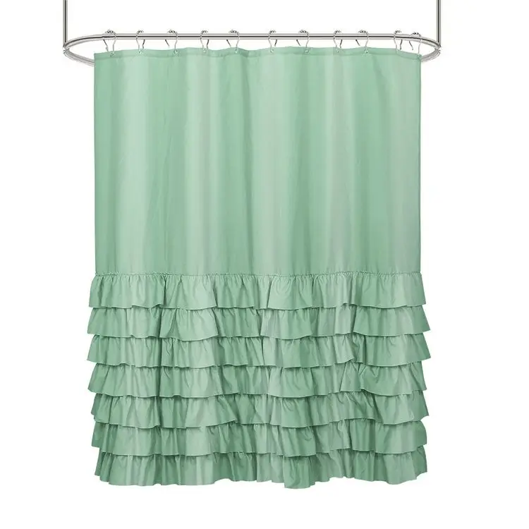 Luxury Ruffle Style Home Decor Soft Polyester Waterproof Solid Fabric Bath Bathroom Shower Curtains