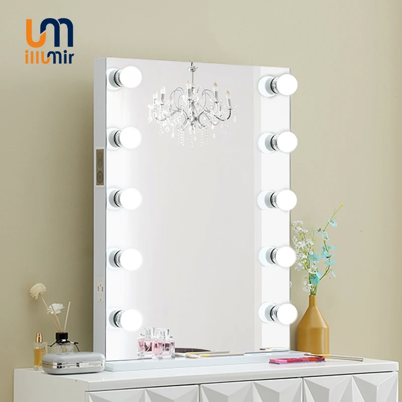 ILLUMIR Luxury Living Room Desktop Hollywood Square Vanity Led Light Dressing Table Mirror