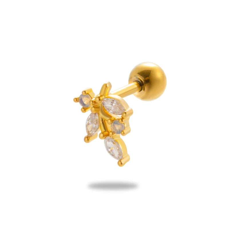 custom 16g helix piercing jewelry stainless steel screw back cubic zirconia leaf ear lobe cartilage earrings stud for women