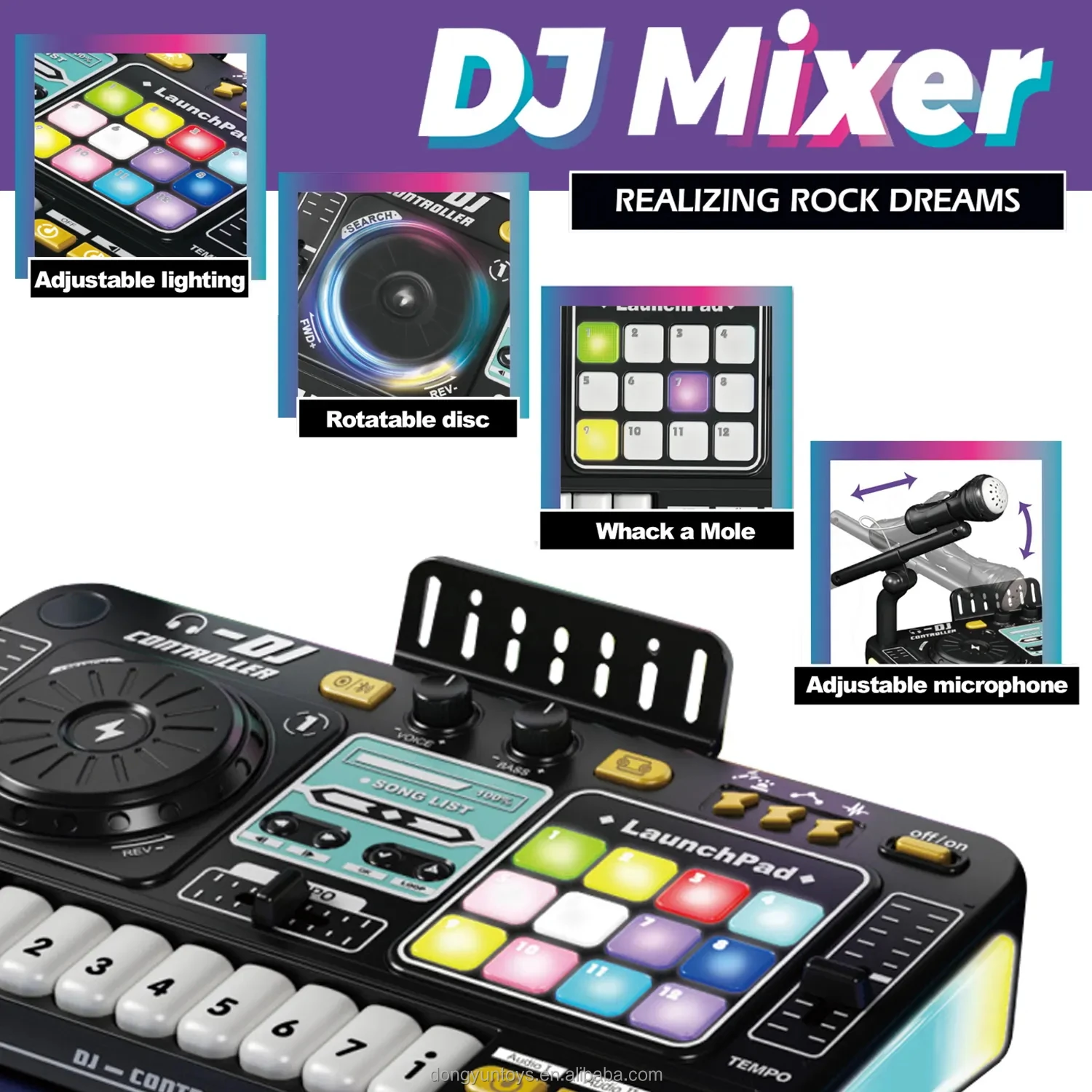 Kids STAR DJ Mixer with USB Microphone Musical Instrument bluetooth Connectable  DJ Music Table DJ Controller Music Toys