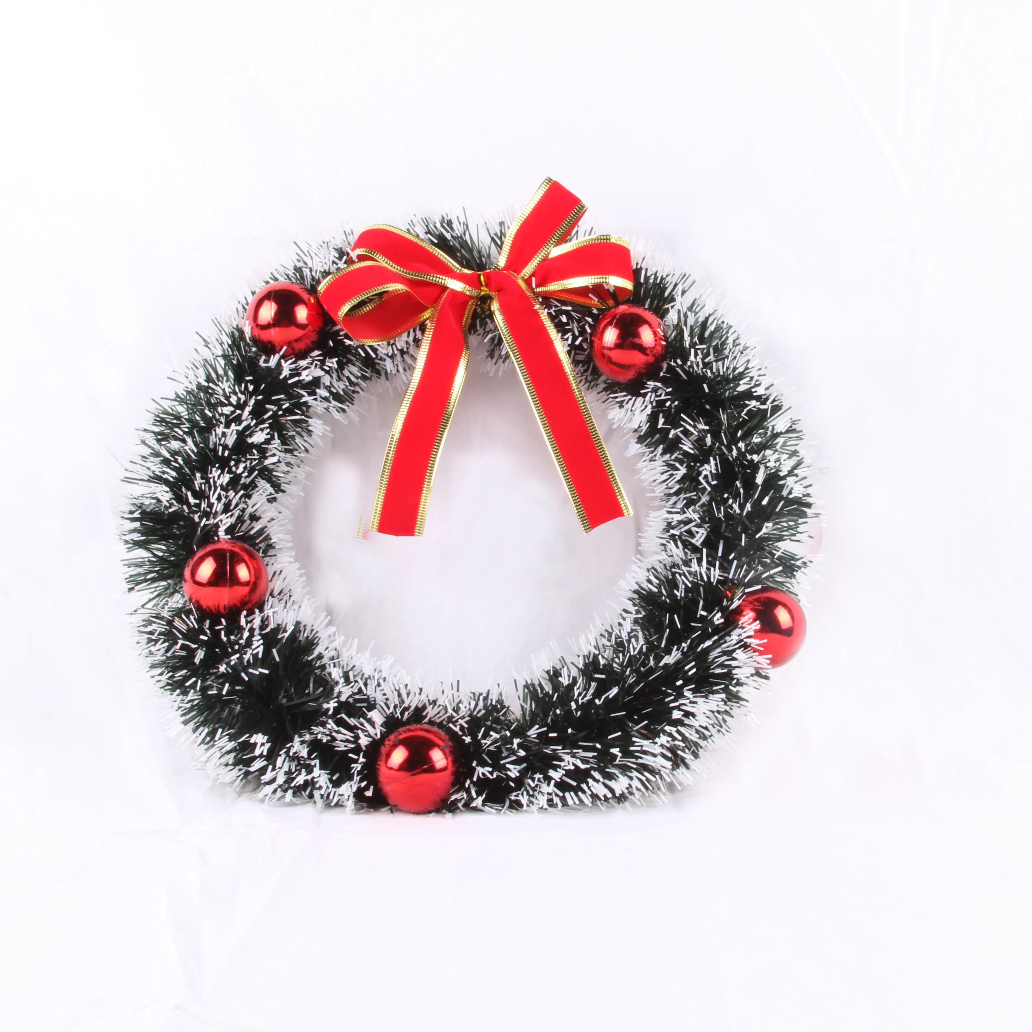 Artificial Retro bowknot red ribbon and red bell christmas wreath decorative