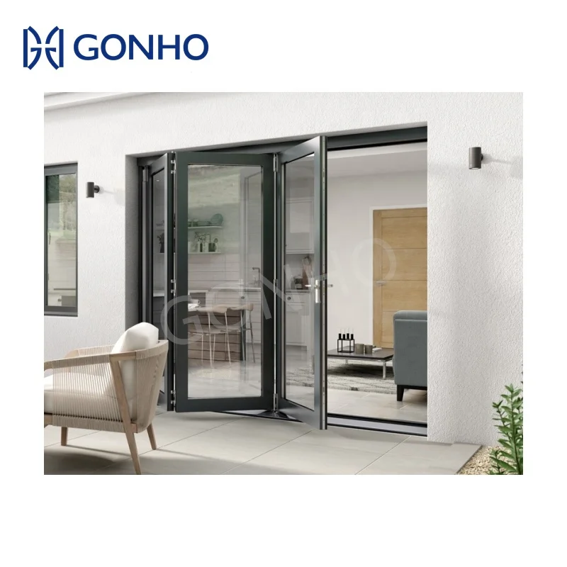 GONHO As2047 Australian Hurricane Proof  Aluminium Mosquito Net Color Mulit Designs Puerta Plegable Folding Glass Doors